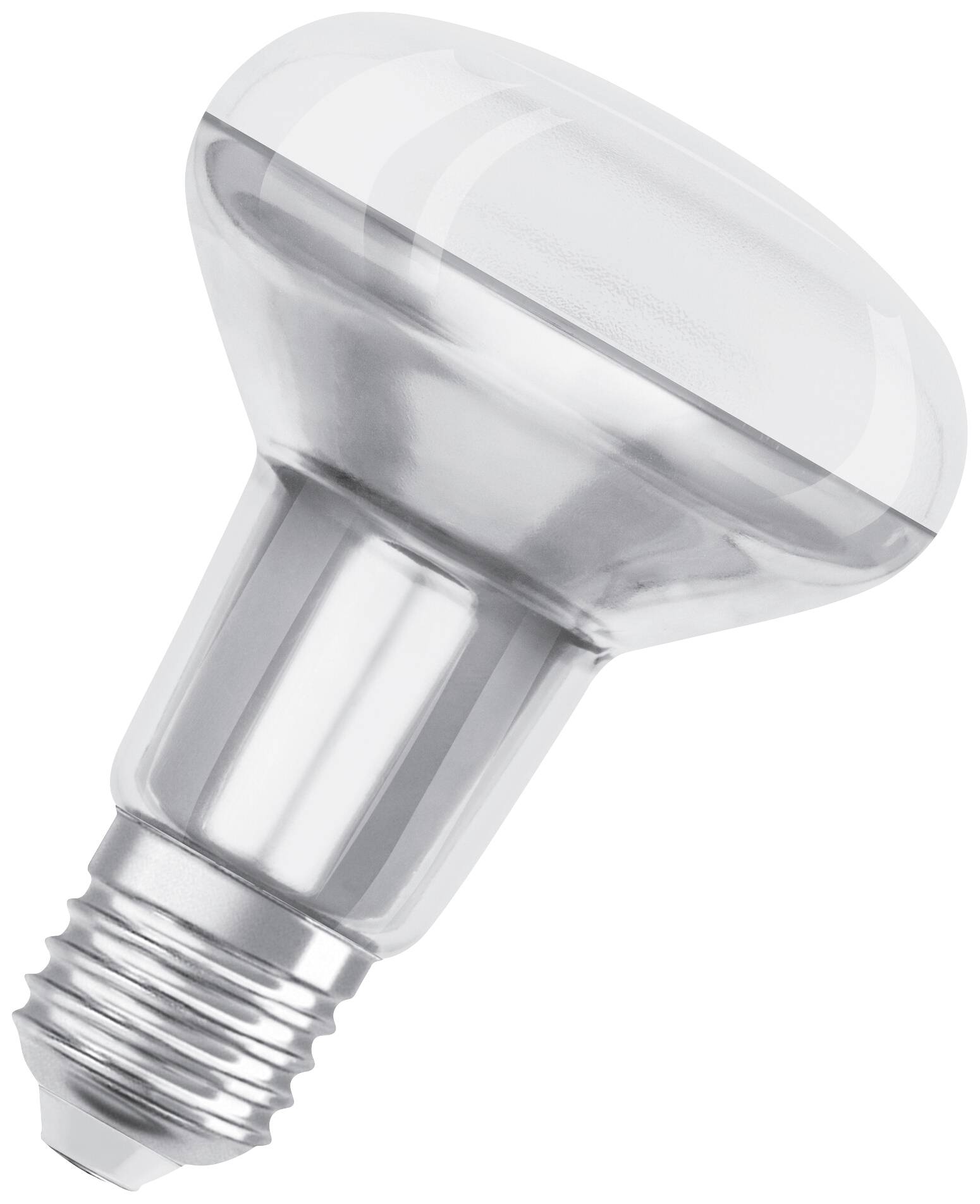 Une ampoule argentée à vis E27, adaptée aux besoins d'éclairage général. Elle présente une surface lisse et réfléchissante.