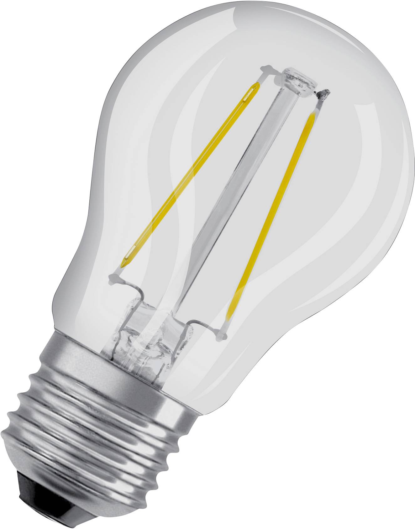 Ampoule transparente avec filaments visibles et socle métallique, symbolisant une source lumineuse classique.