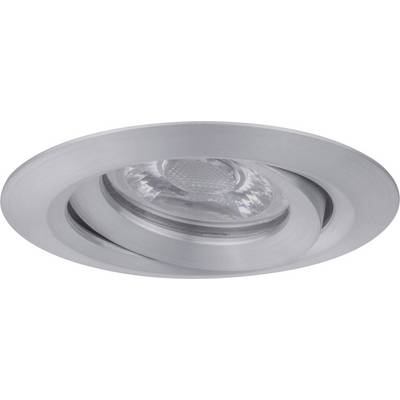 Spot encastrable rond individuel dans un boîtier argenté, avec un élément lumineux LED bien visible au centre, adapté à une installation au plafond.