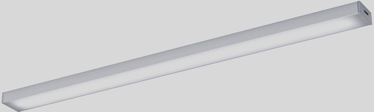 Un plafonnier LED fin et rectangulaire en argent, idéal pour les espaces intérieurs modernes, diffuse une lumière blanche uniforme.