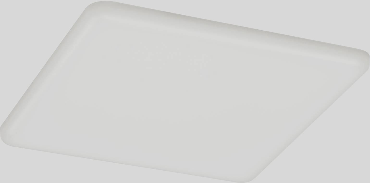 Plafonnier LED carré blanc aux angles arrondis, adapté aux intérieurs modernes.