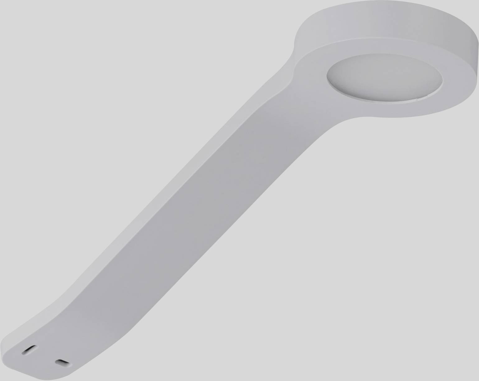 Un design moderne de lampe murale blanche aux lignes courbes, avec un abat-jour rond ; idéal pour un intérieur minimaliste.