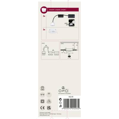 Emballage de produit pour un kit d'éclairage. Contient un schéma d'installation, des instructions de montage, la puissance (230W) et le code EAN. Fabricant : Paulmann Licht GmbH.