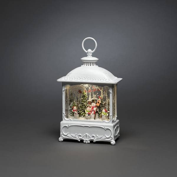 Konstsmide 4396-200 Lanterne à LED Pères-Noël avec oiseaux blanc chaud LED blanc  rempli d'eau, minuteur, enneigé, avec interrupteur