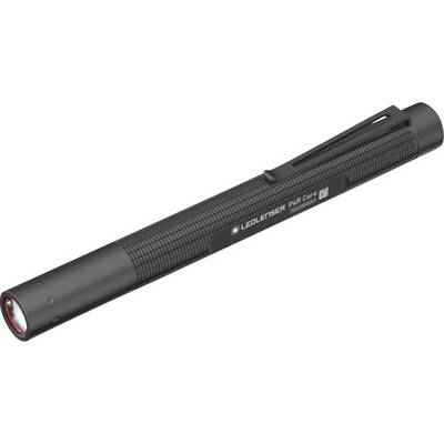 Lampe de poche LED en forme de stylo avec boîtier noir. Marquage 'Ledlenser P4R Core' visible. Équipée d'un clip de ceinture.