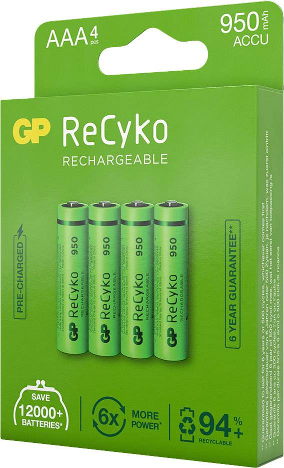 Pile rechargeable LR3 (AAA) GP Batteries ReCyko+ HR03 120100AAAHCEC4