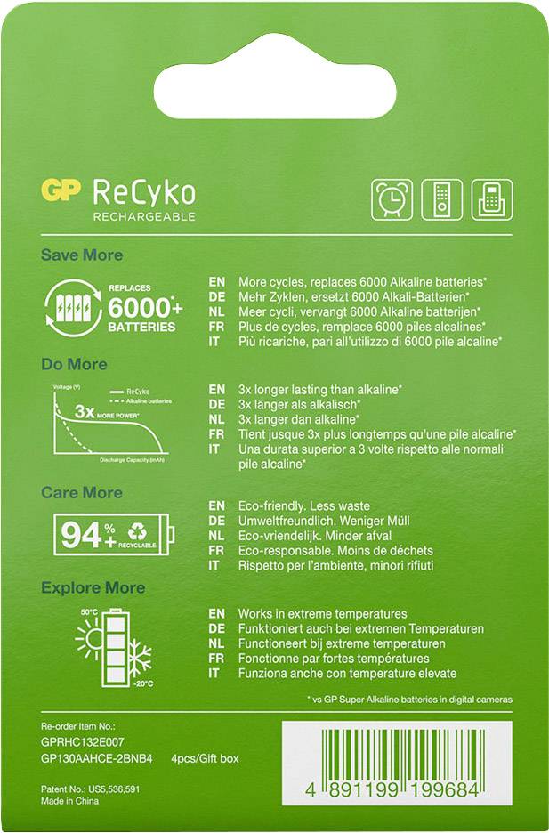 Pile rechargeable LR6 (AA) NiMH GP GPRCK130AA684C4 1300 mAh 1.2 V 4 pc(s)-3