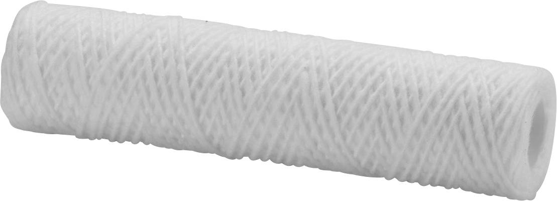 Cartouche de filtre en maille cylindrique blanche avec un centre creux, présentée sur un fond neutre.