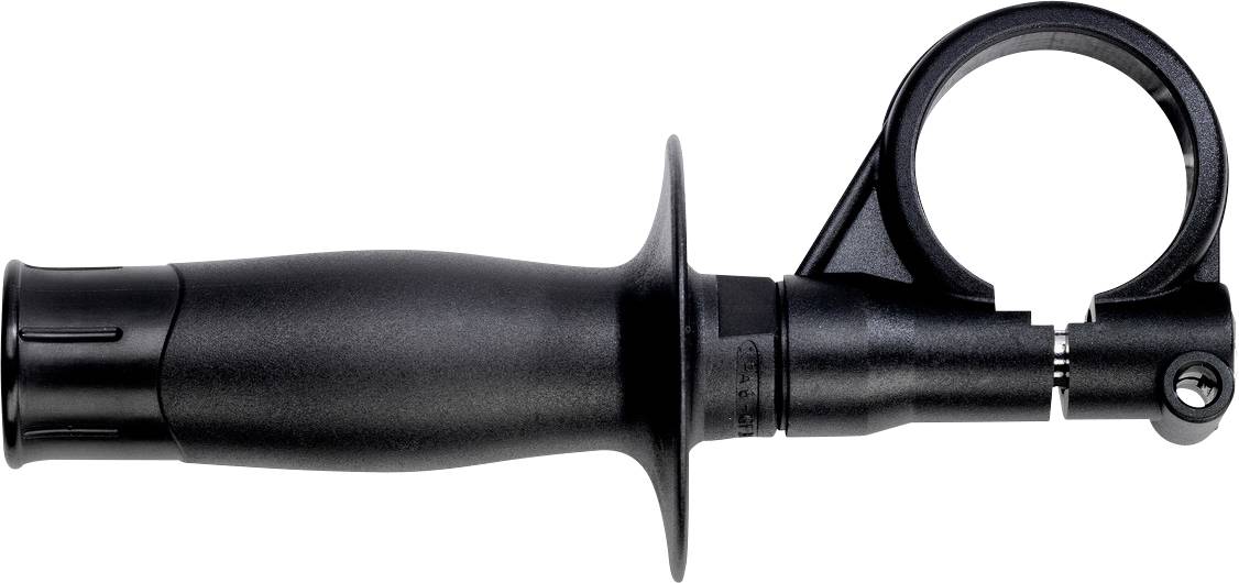 Tige de guidon de vélo noire avec bague de serrage intégrée, présentée en vue latérale sur fond blanc.
