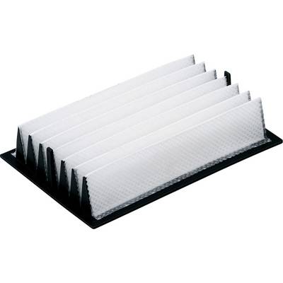 Cartouche de filtre à air plissé blanc dans un cadre rectangulaire noir, présenté sur fond blanc.