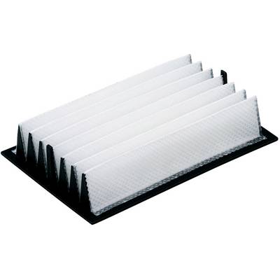 Filtre à air en accordéon, noir et blanc, sur base noire. Utilisé pour purifier ou améliorer la qualité de l'air.