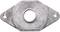 Disque métallique de forme ovale avec un perçage central et deux trous de fixation latéraux, utilisé comme élément de fixation.