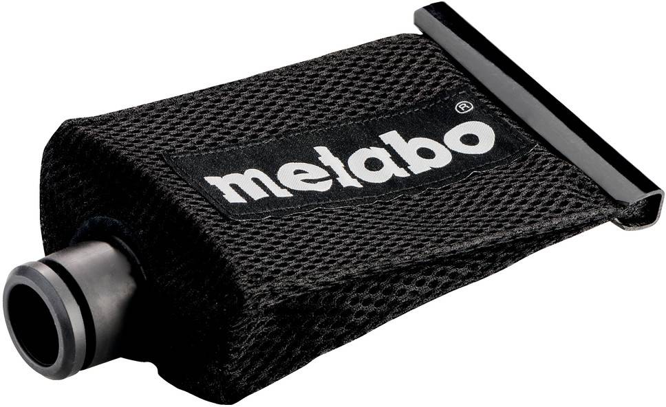 Sac en tissu de marque Black Melabo avec un connecteur cylindrique noir à une extrémité et une barre rigide à l'autre extrémité, présenté sur un fond blanc.