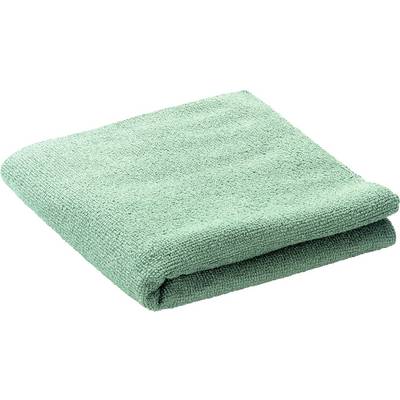 Chiffon de nettoyage en microfibre vert menthe plié isolé sur fond blanc.