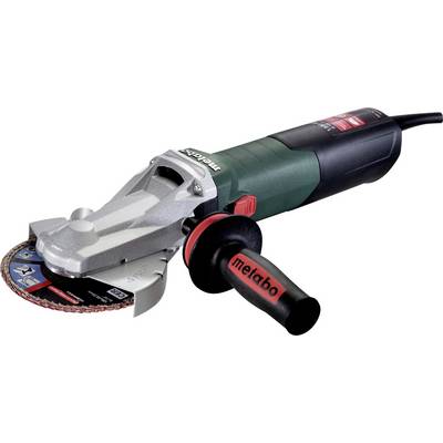 Meuleuse d'angle Metabo filaire avec poignée latérale et disque de coupe, présentée sur un fond blanc.