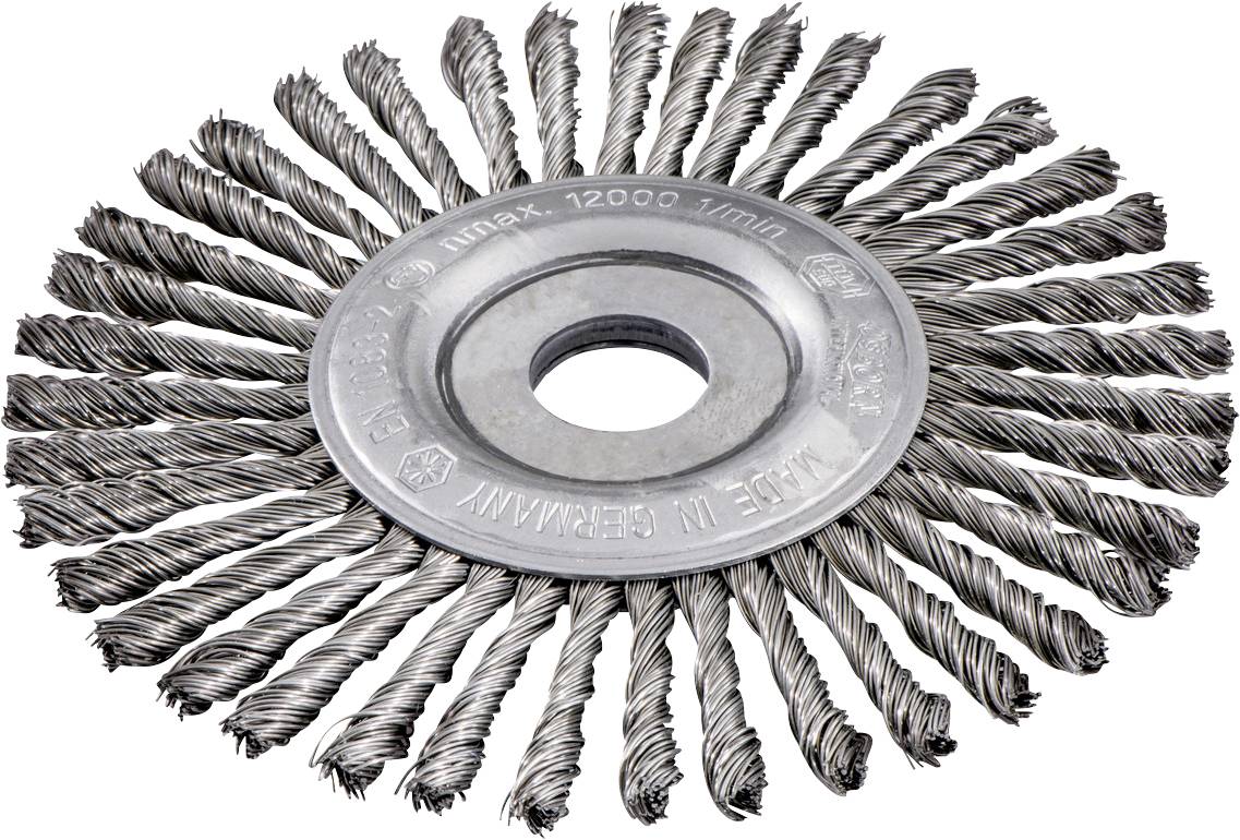 Brosse circulaire en fil rond avec moyeu central en métal pour le nettoyage ou l'ébavurage de surfaces