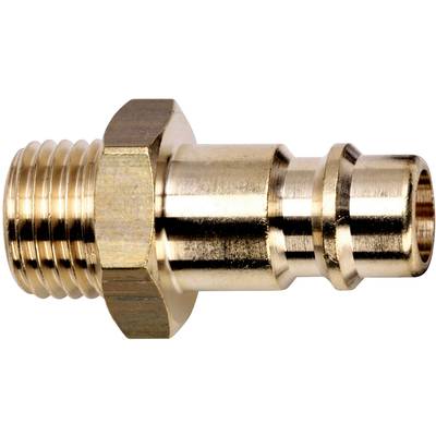 Raccord de tuyau pneumatique en laiton avec mamelon fileté, écrou hexagonal et embout cannelé, adapté aux applications pneumatiques.