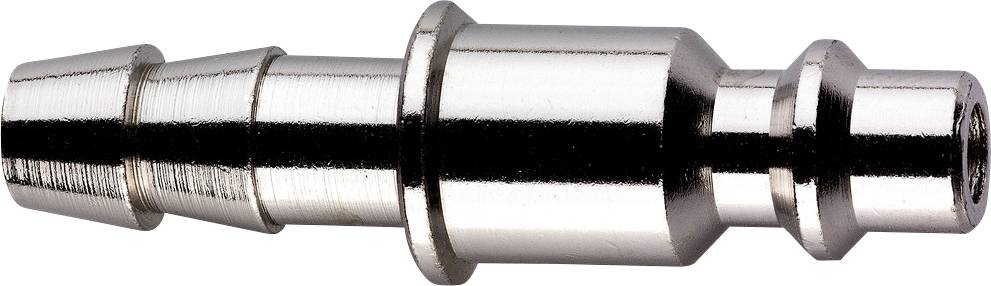 Raccord de connecteur usiné en métal avec sections cylindriques étagées et extrémité filetée, présenté sur un fond blanc.