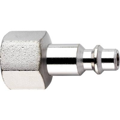 Gros plan d'un raccord de connecteur rapide pneumatique à embase hexagonale métallique sur fond blanc.
