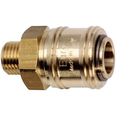 Raccord rapide en laiton, cylindrique, avec filetage extérieur et texte gravé 'Euro Made in Italy'.