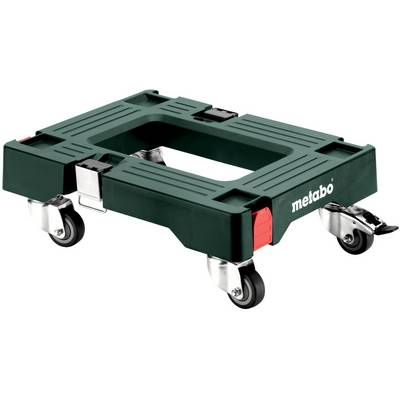 Support roulant Metabo vert avec quatre roues pivotantes et une ouverture centrale pour supporter ou déplacer un outil portable.