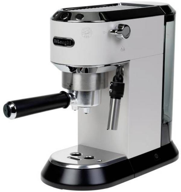 DeLonghi De'Longhi Siebträgermaschine Dedica EC 685.W Weiss Machine à expresso blanc 1350 W compatible pad E.S.E, avec embout de mousseur à lait