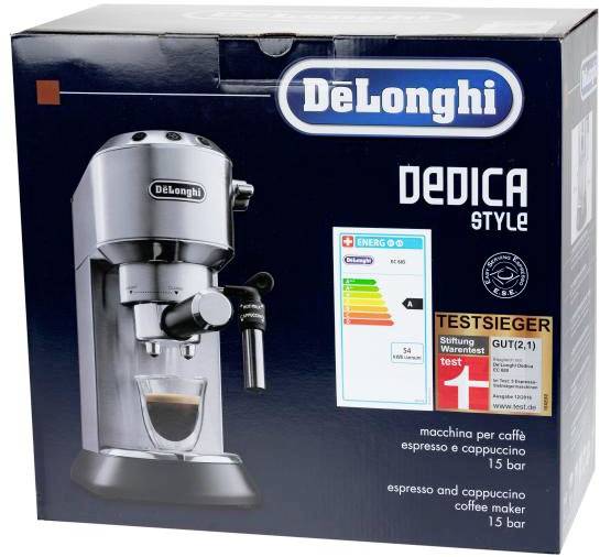DeLonghi De'Longhi Siebträgermaschine Dedica EC 685.M Silber Machine à expresso argent 1350 W compatible pad E.S.E, avec-1
