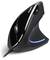 Souris d'ordinateur ergonomique noire au design vertical avec un accent lumineux LED bleu. Adaptée à une navigation plus confortable.