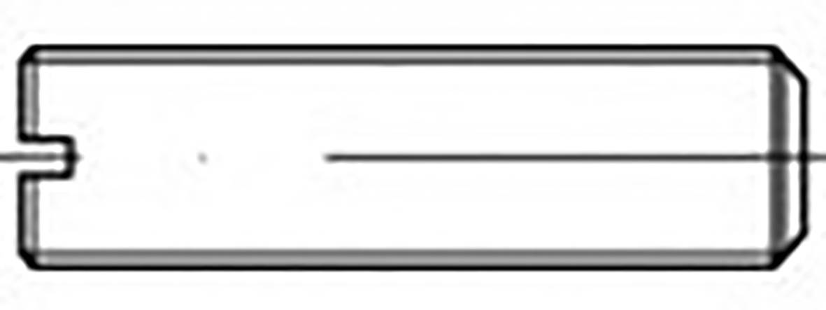 'Esquisse technique d'une pièce rectangulaire avec une zone découpée dans le coin inférieur gauche et une longue rainure.'