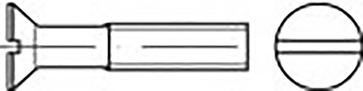 Un diagramme présente une vis à tête fraisée sous deux perspectives : de côté et de dessus, avec une fente pour un tournevis à tête fendue.