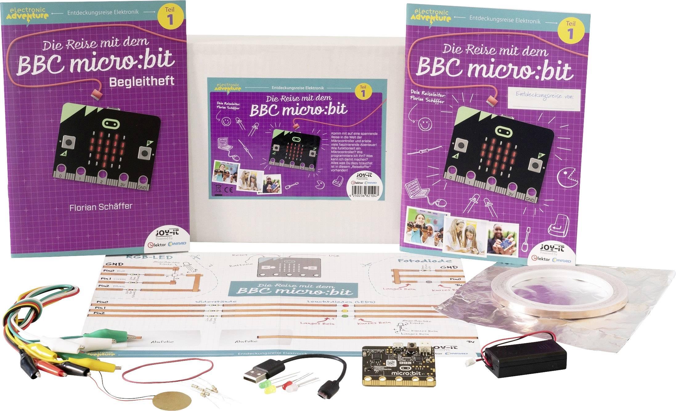 Joy-it EA-MicroBit-V1 Electronic Adventure "Die Reise mit dem micro:bit" V1 BBC micro:bit, bricolage, circuits électriques, électronique, semi-conducteur, expérimentation, Internet of Things, matières scientifiques, programmation Boîte d'expérience à partir de 8 ans