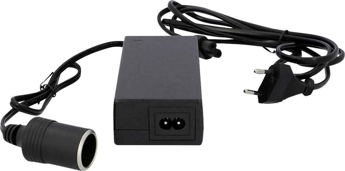 Adaptateur de courant avec fiche européenne, boîtier rectangulaire et câble attaché. Idéal pour les appareils électroniques.