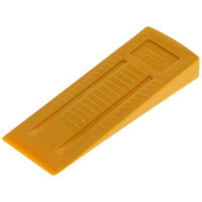 Un outil en plastique orange en forme de coin, doté d'une poignée striée. Fréquemment utilisé pour l'alignement dans le domaine de la construction.
