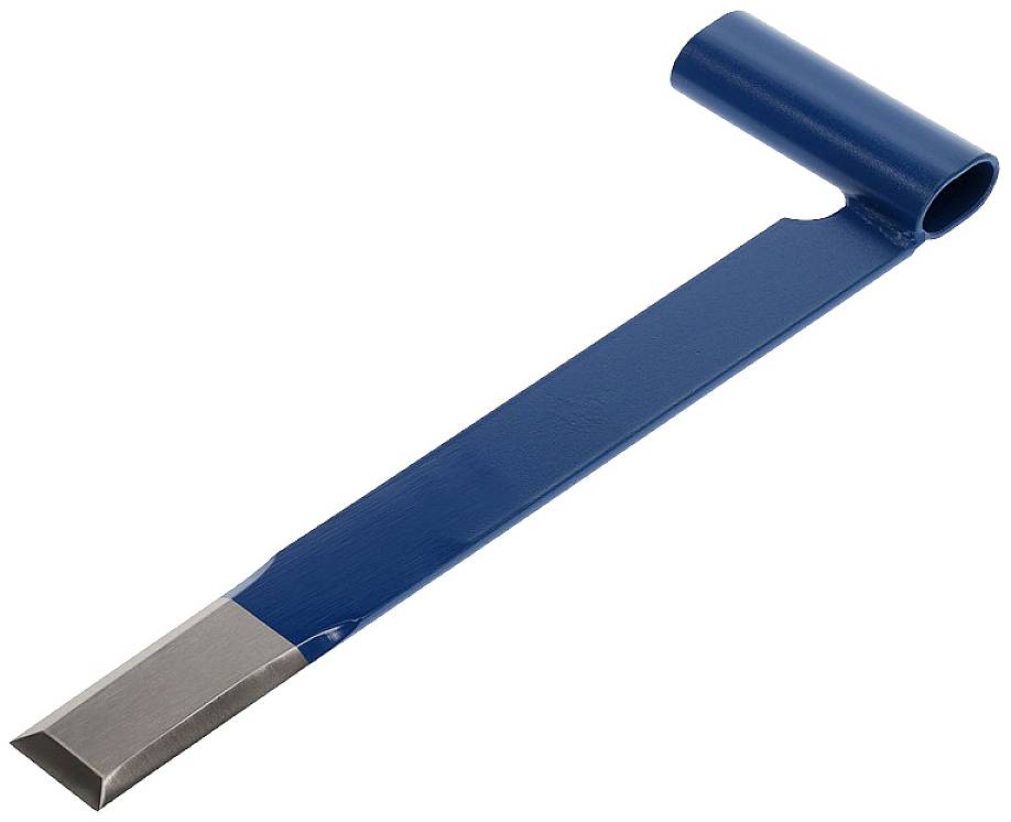 Arrache-clou bleu à bord courbé et pointe acérée, permettant de retirer facilement les clous.
