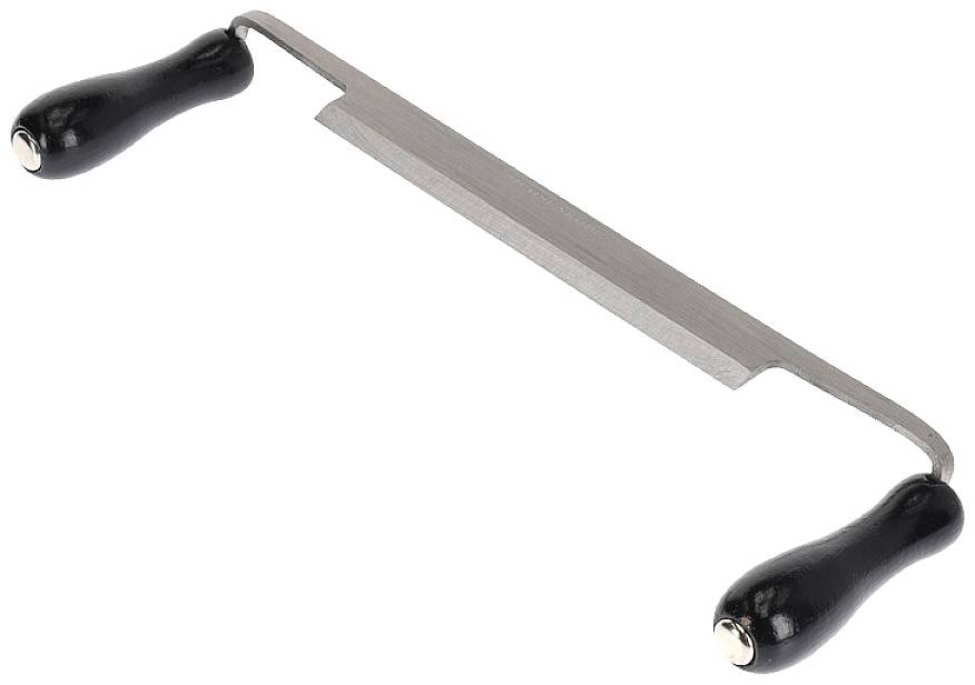 Rabot à deux poignées noires, utilisé pour travailler les surfaces en bois.