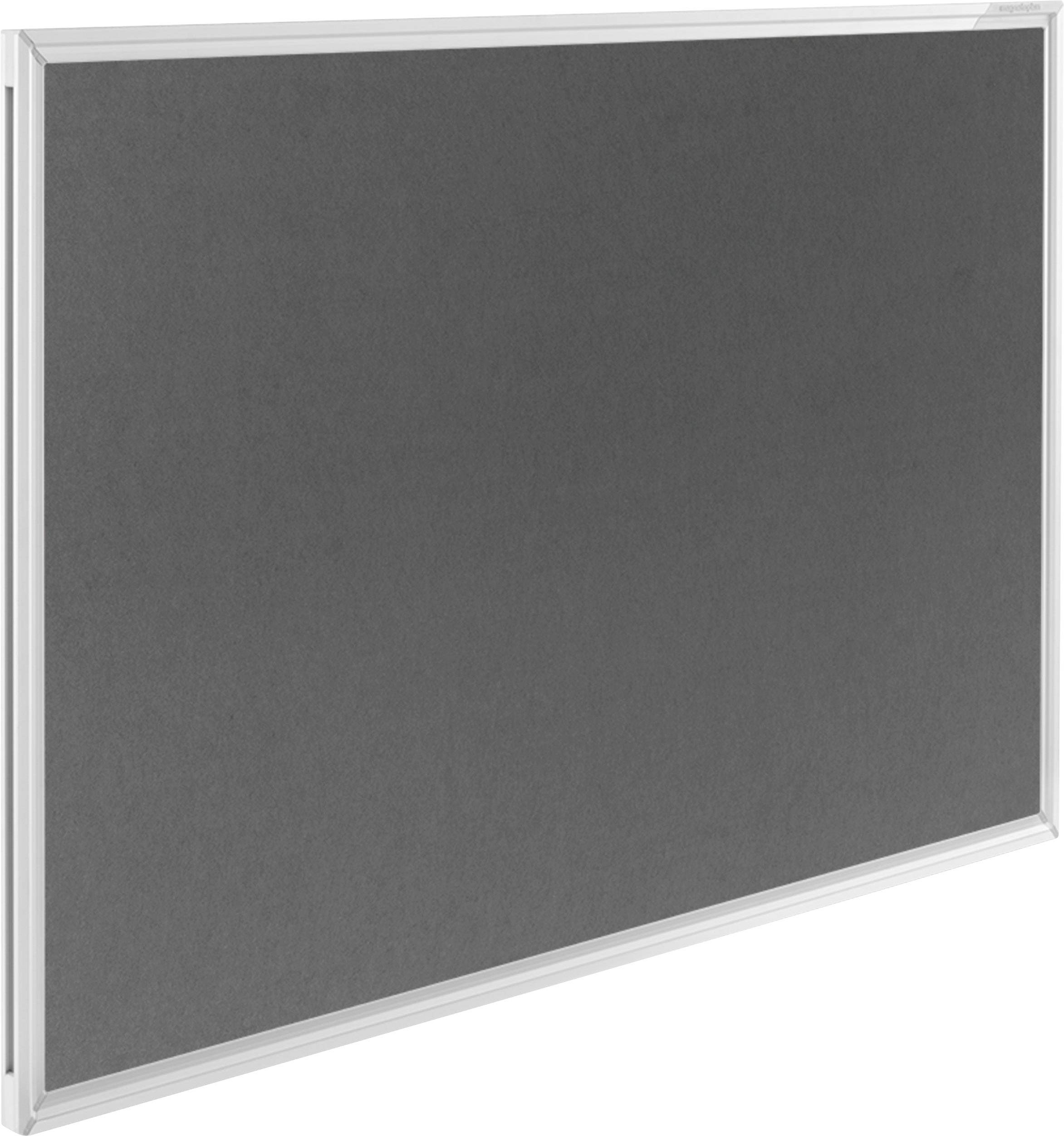 Panneau rectangulaire en feutre noir ou en tableau d'affichage, avec un cadre blanc, adapté pour les notes ou les présentations dans un environnement de bureau ou domestique.