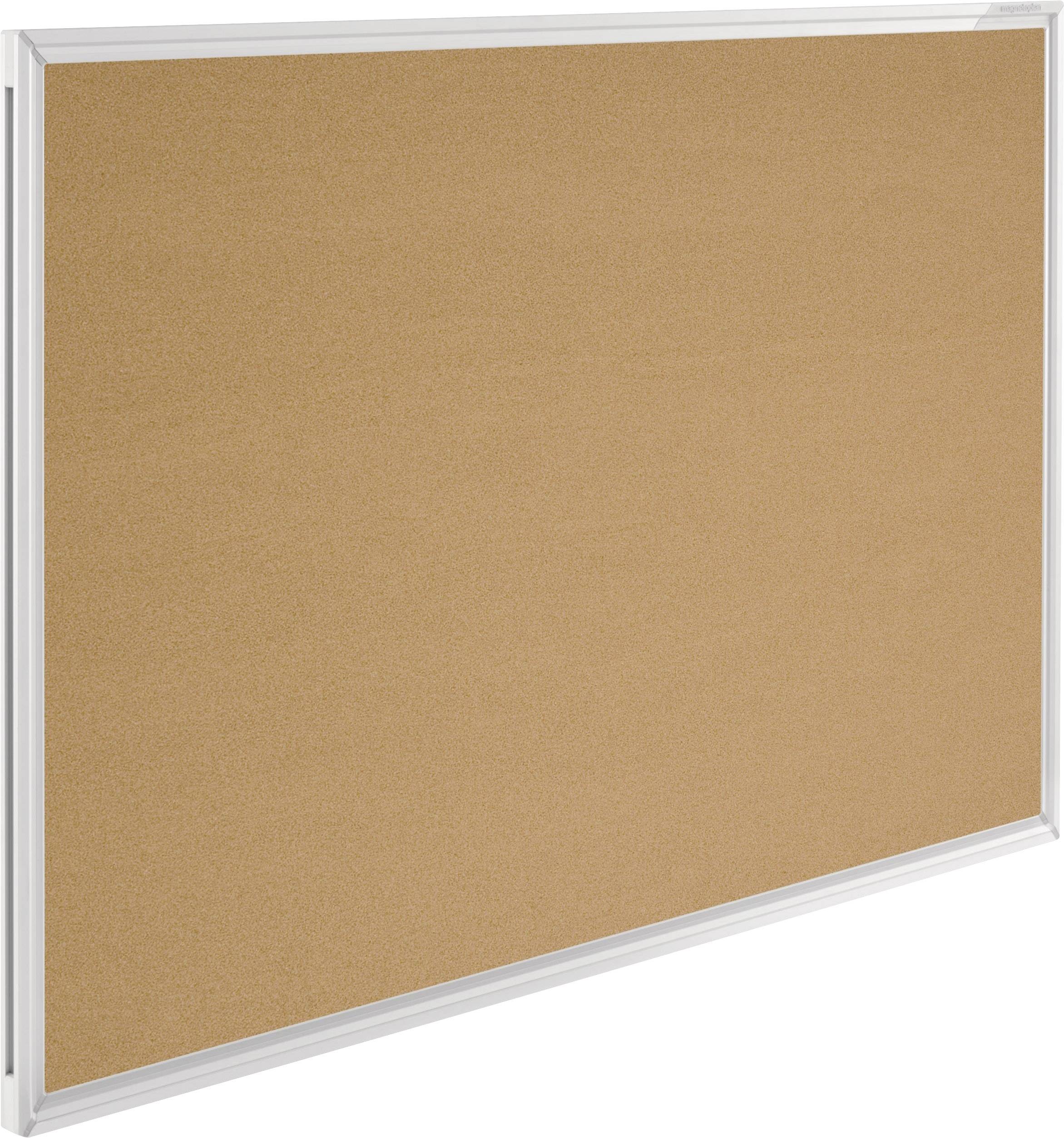 Un tableau d'affichage en liège vide dans un cadre blanc.