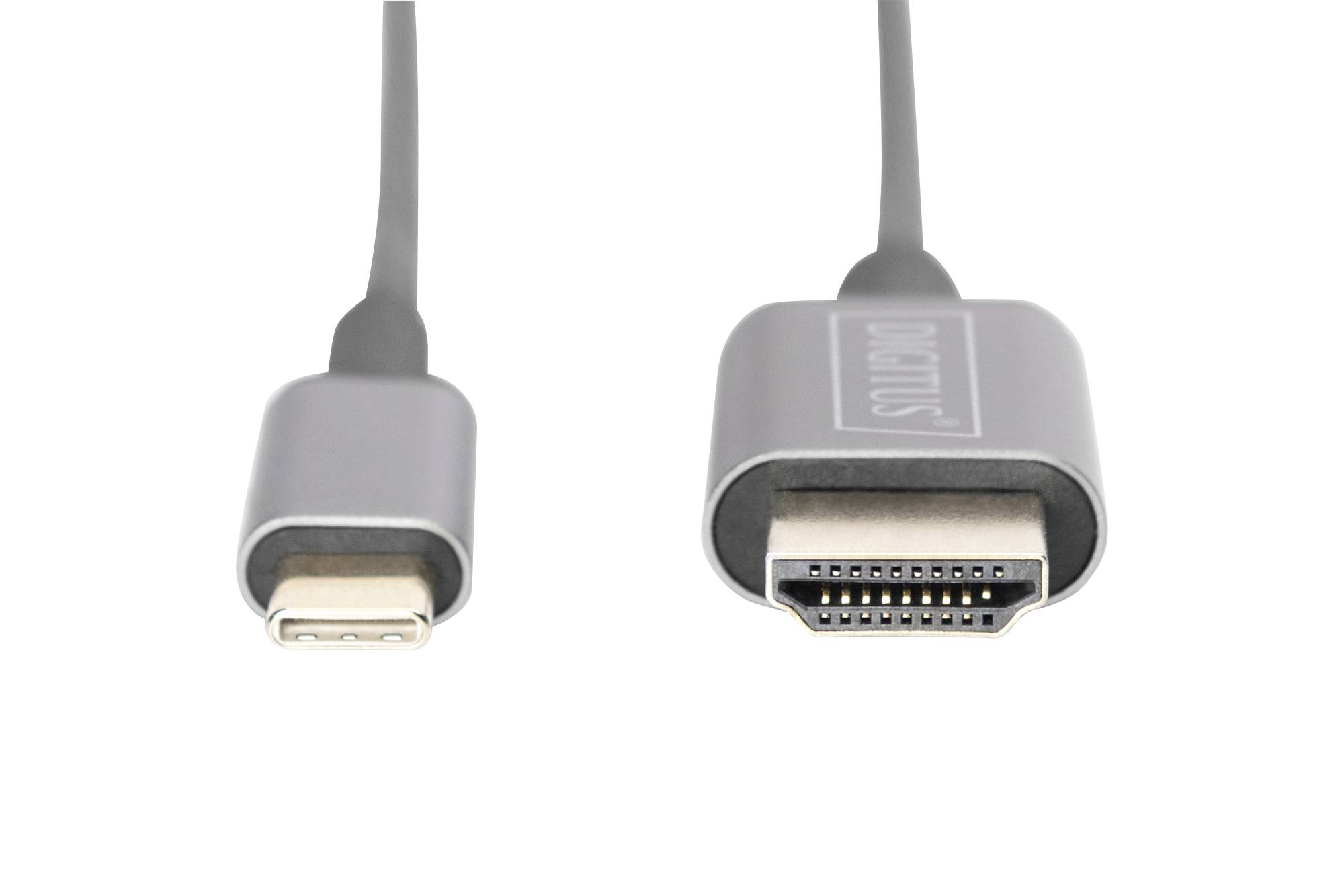 Deux fiches de câble, à gauche une fiche USB-C, à droite une fiche HDMI.