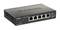 Un commutateur Ethernet D-Link noir à cinq ports, numérotés de 1 à 5. Numéro de modèle : DGS-1100-05PD/V2. Idéal pour les connexions réseau.