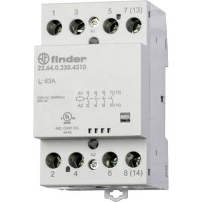 Un relais blanc de la marque Finder avec des bornes de connexion et des spécifications imprimées, incluant le numéro de modèle et l'intensité du courant.