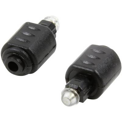 Deux adaptateurs noirs à broches avec des extrémités argentées, prenant en charge les connexions audio optiques.