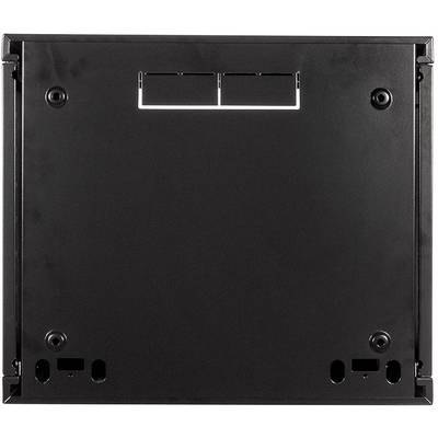 Un boîtier d'appareil noir rectangulaire avec plusieurs trous de fixation et une encoche rectangulaire au centre en haut.