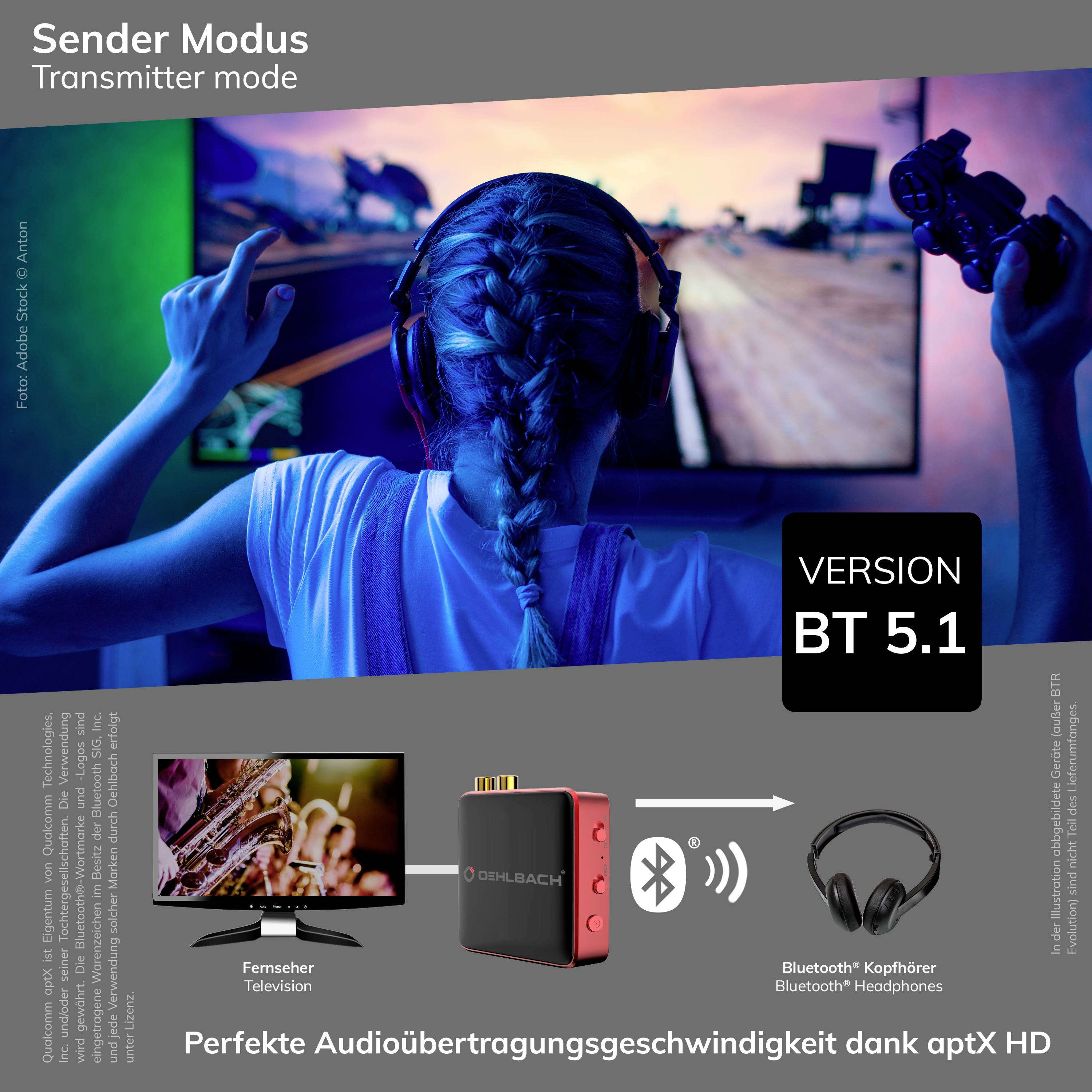 Oehlbach BTR Evolution 5.1 Emetteur/récepteur de musique Bluetooth® Version Bluetooth: 5.1 10 m technologie AptX-6
