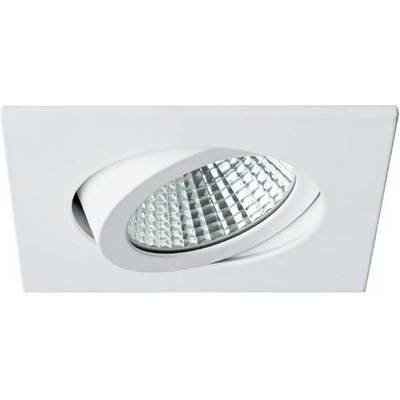 Luminaire encastré de forme carrée avec un insert lumineux circulaire réglable. Adapté pour une installation directe au plafond.