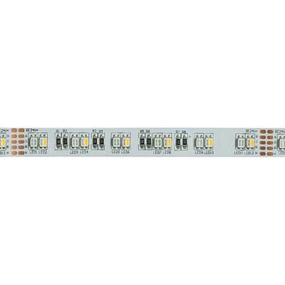 Une barre LED avec des groupes répétitifs de LED et de composants électroniques sur un circuit imprimé.