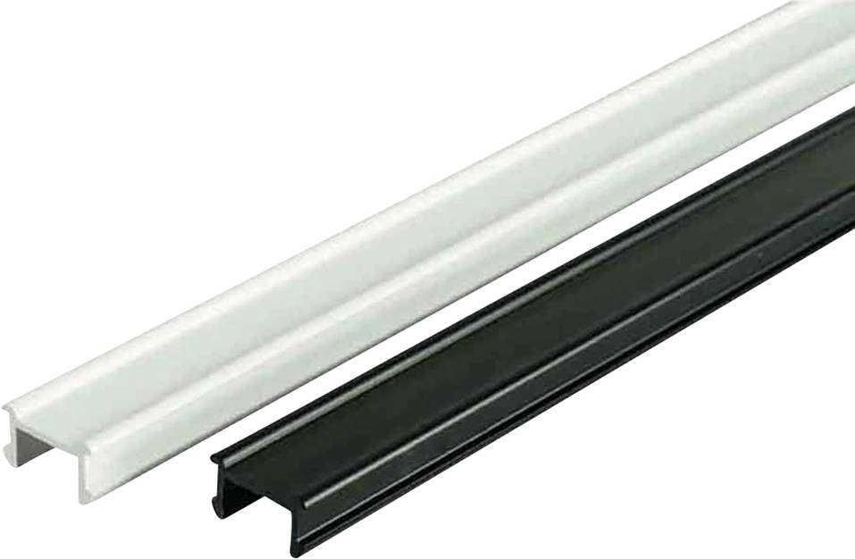 Deux rails, l'un blanc et l'autre noir, parallèles côte à côte sur un fond blanc.