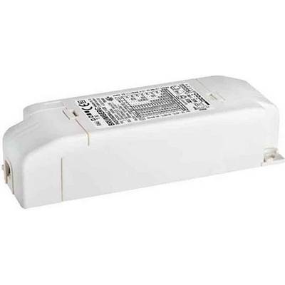 Ballast électronique pour luminaires LED dans un boîtier blanc. Affiche les spécifications techniques et les certificats de sécurité sur sa surface.
