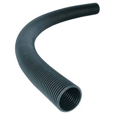 Un tuyau long et flexible à surface rainurée, présentant une forme courbe, typique des applications industrielles ou techniques.