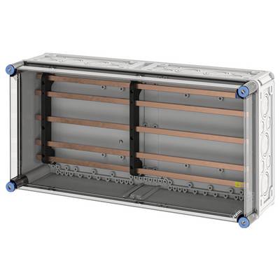 Structure métallique avec des barres de cuivre à l'intérieur, design industriel, composants techniques apparents, adaptée aux installations électriques.