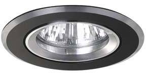 Une lampe de plafond ronde avec un contour argenté et noir, diffusant la lumière vers le bas.